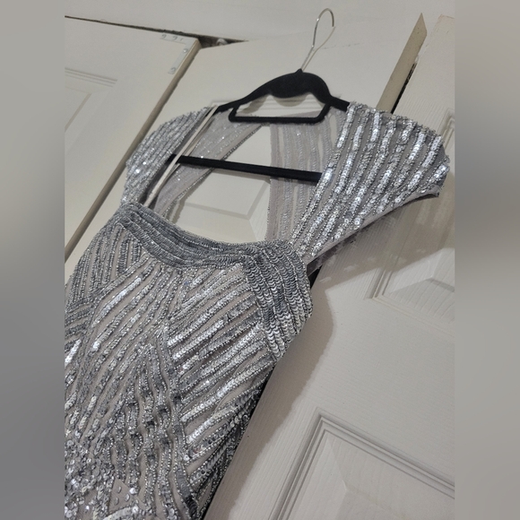 Adrianna Papell Formal Gown/Dress, Platinum Grey, sz 4 - Picture 4 of 12